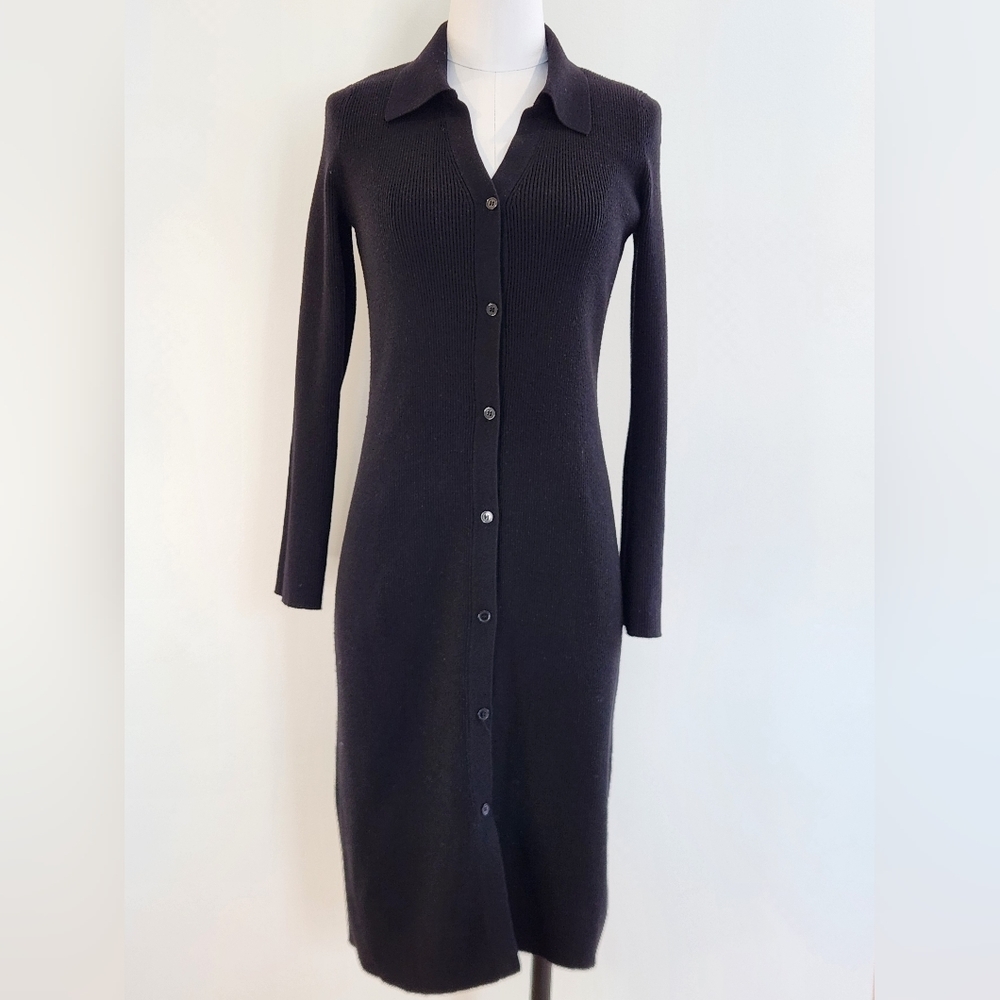 || MARLED || black sweater dress, or cardigan, sz medium, ribbed, button down - Picture 3 of 10